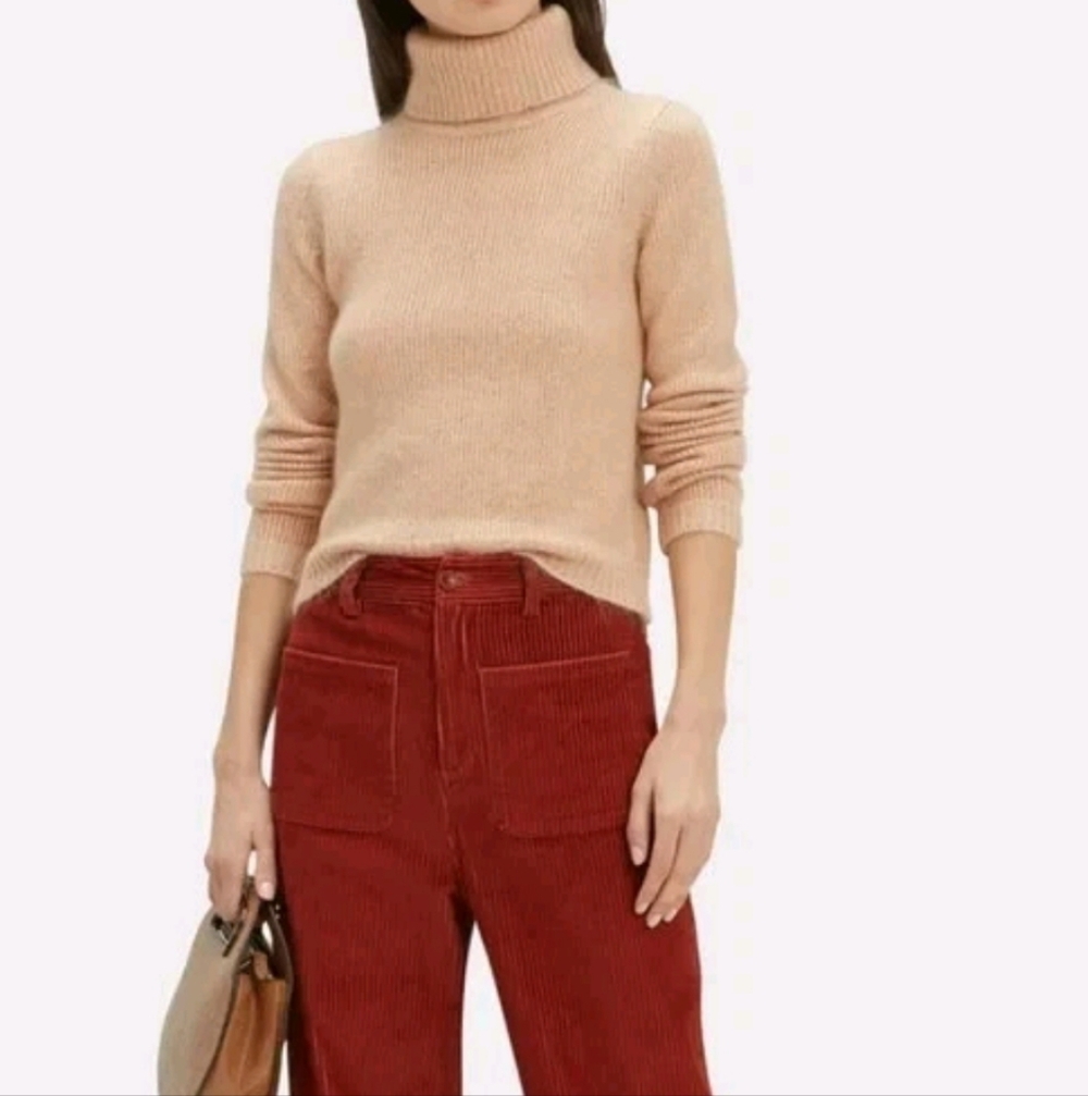 Intermix Alma Turtleneck Sweater Lurex Pullover Beige Gold Cream Wool Mohair M